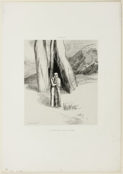 Een Gek in een Somber Landschap, plaat 3 van 6 door Odilon Redon