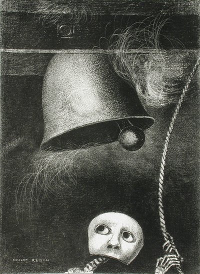Een masker luidt de doodsklok. Serie: Voor Edgar Poe, 1882 door Odilon Redon