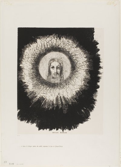 En in de Zeer Schijf van de Zon Verlicht het Gezicht van Jezus Christus, plaat 10 uit De Verleiding van Sint Antonius (1e serie) door Odilon Redon