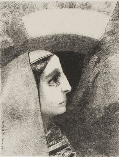 Voor de zwarte zon van melancholie verschijnt Lenore, plaat twee uit Aan Edgar Poe door Odilon Redon