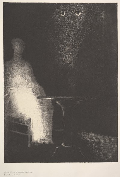 Beneden zag ik de nevelige contouren van een menselijke vorm, 1896 door Odilon Redon
