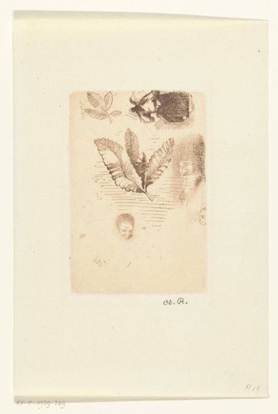 Blad met schetsen door Odilon Redon