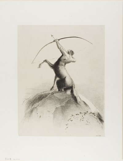 Centaur richtend op de wolken door Odilon Redon
