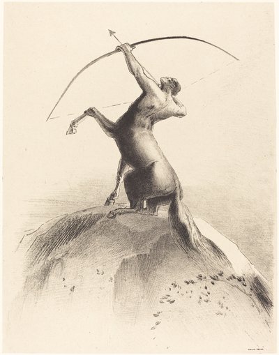 Centaur die op de Wolken Richt door Odilon Redon