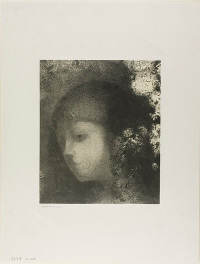 Kinderhoofdje met bloemen door Odilon Redon