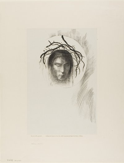 De dag verschijnt eindelijk,...en in de schijf van de zon schijnt het gezicht van Jezus Christus, plaat 24 van 24 door Odilon Redon