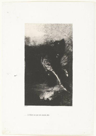 De Chimaera met groene ogen, schreeuwend, ronddraaiend door Odilon Redon