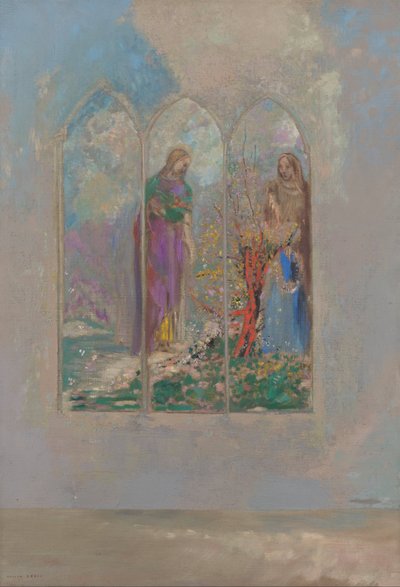 Devotie bij een rode struik door Odilon Redon