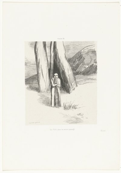Een gek in een somber landschap door Odilon Redon