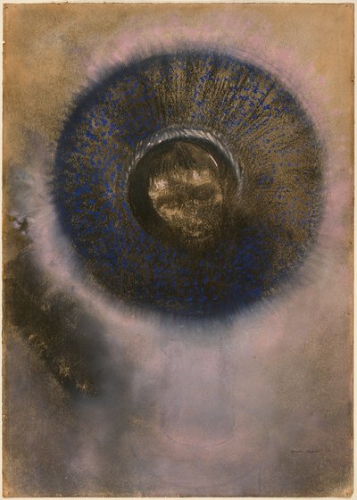 Hoofd binnen een aureool door Odilon Redon