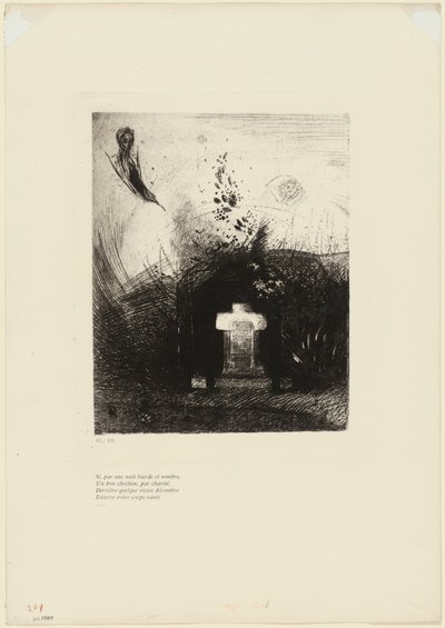 Als op een Donkere Nacht een Goede Christen, uit Liefdadigheid, Achter een Oude Ruïne, Je Gebogen Lichaam Begraaft, plaat 4 van 9 door Odilon Redon