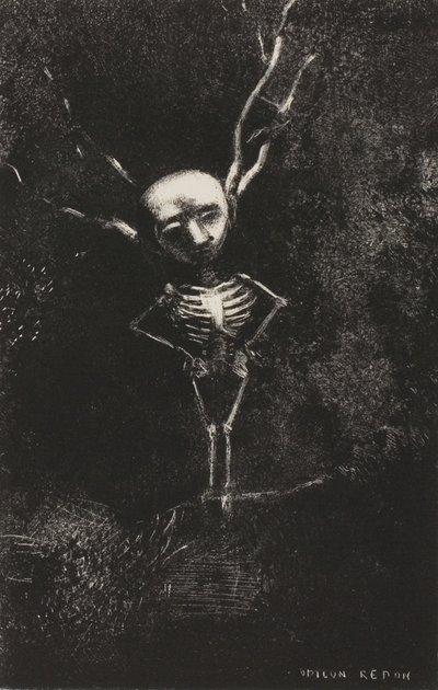 In het doolhof van takken verscheen de bleke figuur, plaat 2 van 7 door Odilon Redon