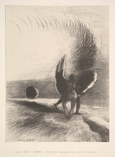 In de schaduw van de vleugel, beet het zwarte wezen, 1891 door Odilon Redon