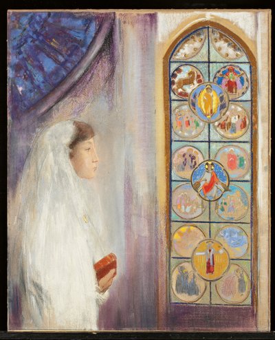 Simone Fayet als communicant door Odilon Redon