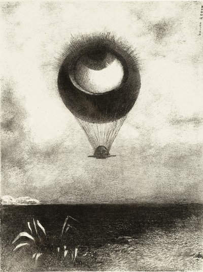 Het Oog, als een Vreemde Ballon, Stijgt naar de Oneindigheid. Serie: Voor Edgar Poe, 1882 door Odilon Redon