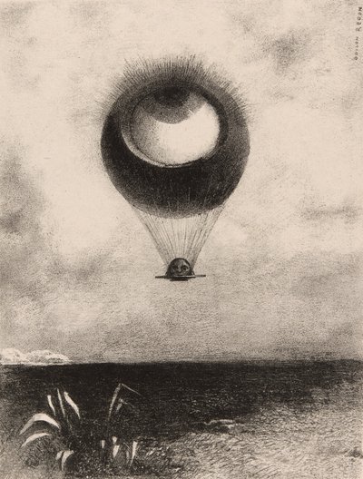 Het oog, als een vreemde ballon beweegt zich naar de oneindigheid, plaat één uit Aan Edgar Poe door Odilon Redon