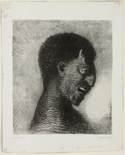 De Sater met de Cynische Glimlach, plaat 5 van 8 uit "Les Origines" door Odilon Redon