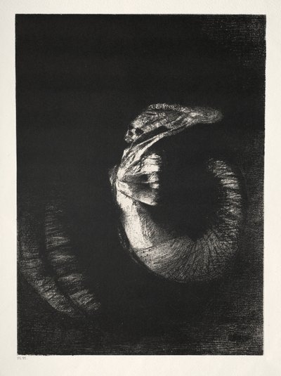 De Verleiding van Sint Antonius Eerste Serie: Het Is een Schedel Omkranst met Rozen..., 1888 door Odilon Redon