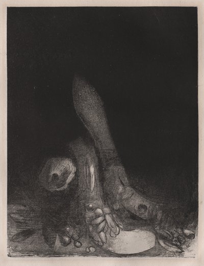 De Verleiding van Sint Antonius: Bloemen Vallen en het Hoofd van een Python Verschijnt, 1896 door Odilon Redon