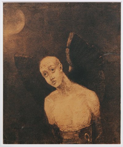 De gevallen engel (houtskool op papier) door Odilon Redon