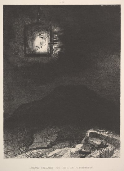 De vage glans van een hoofd zwevend in de ruimte, 1891 door Odilon Redon