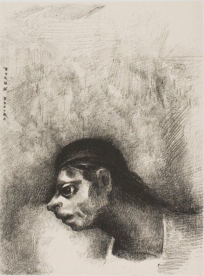 Door de barst in de muur werd het hoofd van een dode geprojecteerd, uit The Juror door Odilon Redon