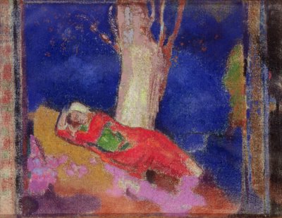 Vrouw slapend onder een boom door Odilon Redon