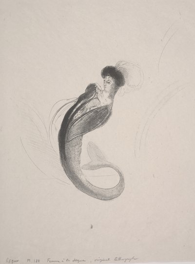Vrouw met een toque en een zeemeerminnenstaart door Odilon Redon