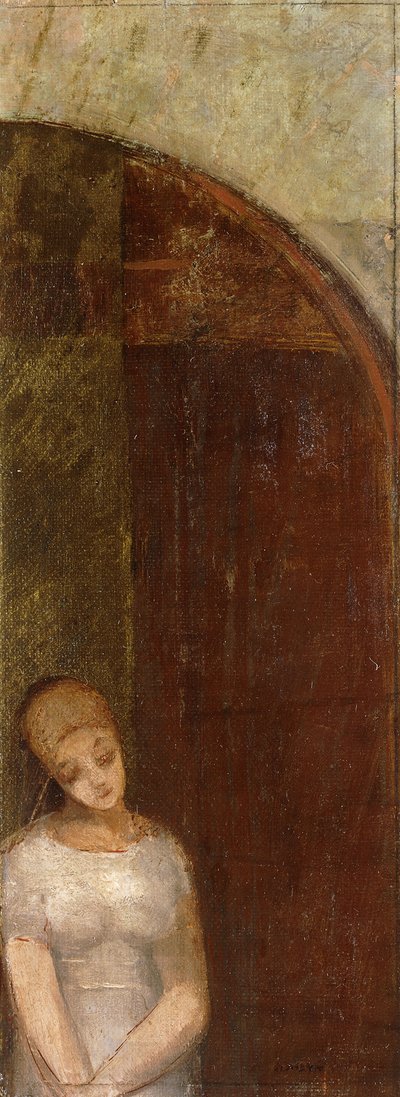 Jonge Vrouw Onder een Boog; Jeune Femme Sous Une Arche, ca. 1886 door Odilon Redon