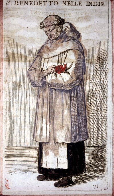 Religieuze orde: een Benedictijnse monnik (gravure, 16e eeuw) in O. Fialetti door Odoardo Fialetti