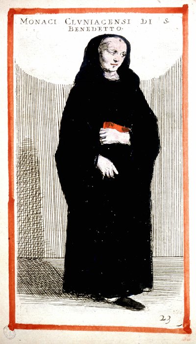Religieuze orde: monnik van de Abdij van Cluny (Cluniacensers) (gravure, 16e eeuw) Volgens O. Fialetti door Odoardo Fialetti