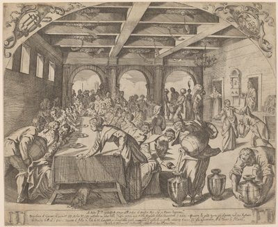 De Bruiloft te Kana door Odoardo Fialetti after Jacopo Tintoretto