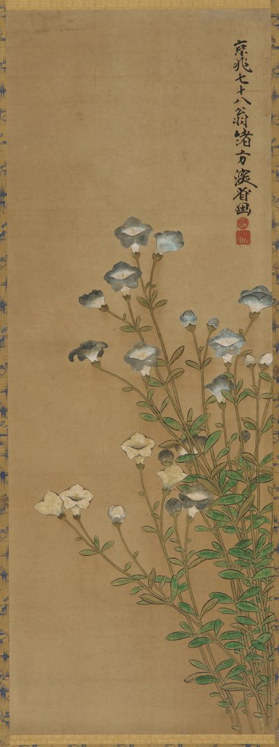 Blauwe en witte bloemen op slanke stelen, Edo-periode, 18e-19e eeuw door Ogata Kenzan