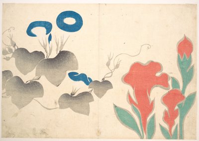 Ontwerp met dagbloemen en andere bloemen door Ogata Korin