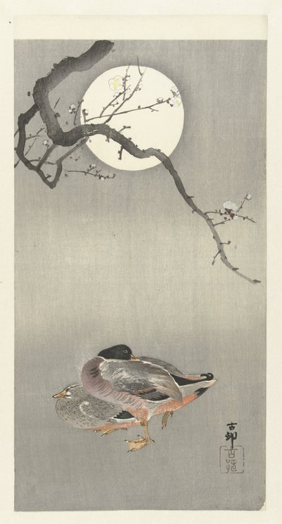 Eenden bij volle maan door Ohara Koson
