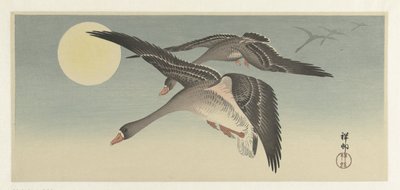 Ganzen bij volle maan door Ohara Koson