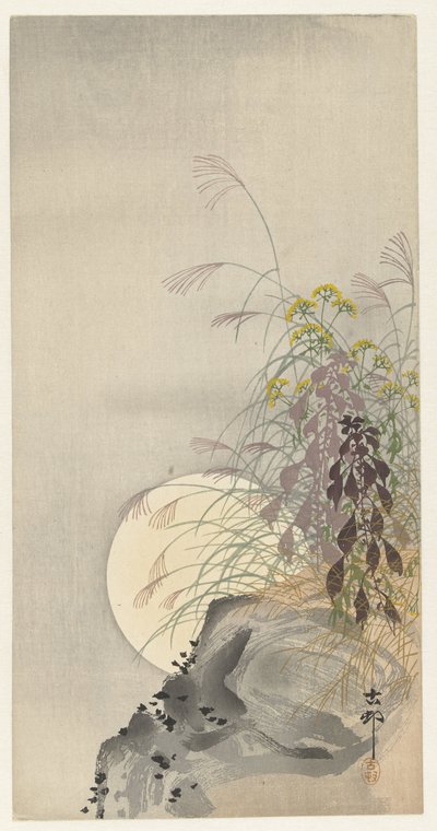 Grassen bij volle maan door Ohara Koson