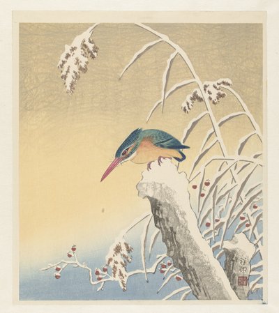 IJsvogel in de sneeuw door Ohara Koson