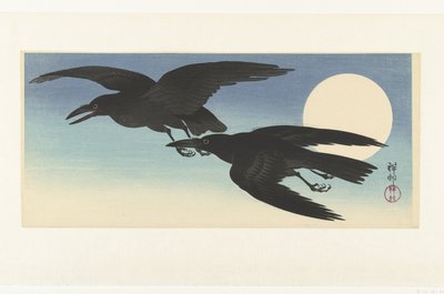 Kraaien bij volle maan door Ohara Koson
