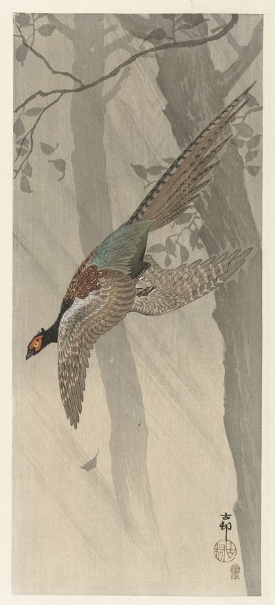 Vliegende fazant door Ohara Koson