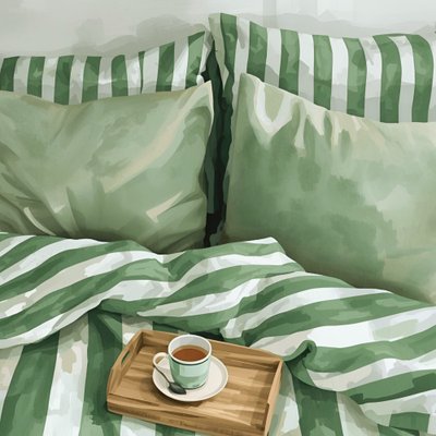 Gezellig groen gestreept bed door Ohkimiko
