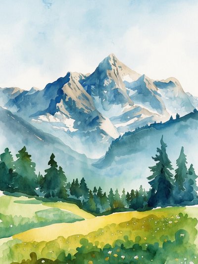 Rustige bergen in aquarel door Ohkimiko
