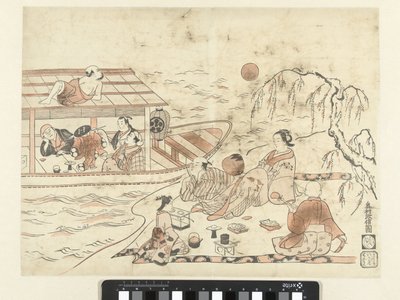 Nachtelijk spelevaren door Okumura Masanobu