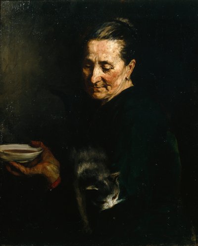 Vrouw met een kat door Olav Rusti