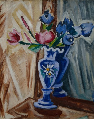 Blauwe vaas met bloemen, 1913 door Olga Rozanova