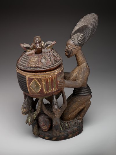 Knielende vrouwelijke figuur met kom (olumeye), ca. 1910 tot ca. 1938 door Olowe of Ise