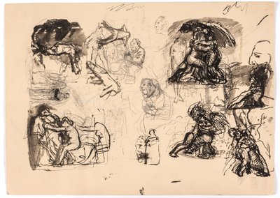 Verschillende compositiestudies, waaronder voor "Jakobs strijd met de engel" door Oluf Hartmann