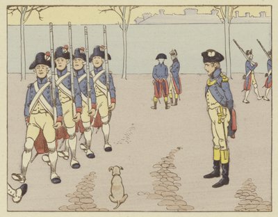 Als luitenant in Valence in 1785, keek Napoleon naar geweeroefeningen door Onfray de Breville Job