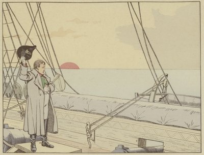 Napoleon aan boord van HMS Bellerophon na zich te hebben overgegeven aan de Britten, 15 juli 1815 door Onfray de Breville Job