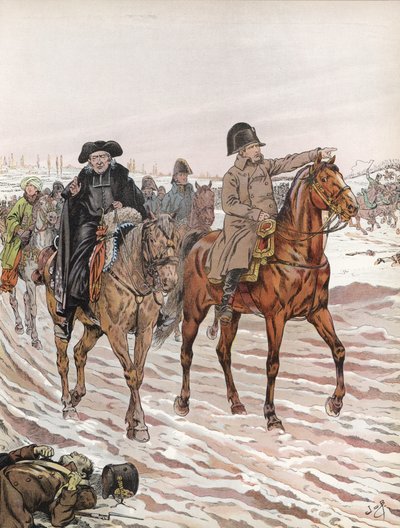 Napoleon, rijdend naast Abbe Henriot, 1814 door Onfray de Breville Job